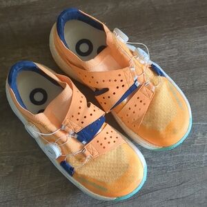 Vibrant Orange and Blue Athletic Shoes with Breathable Mesh